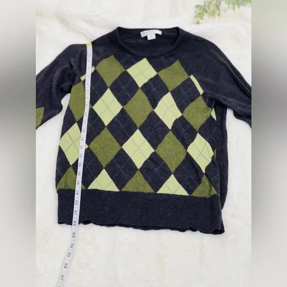 Women's Pendleton Gray & Olive Green Argyle Merino Wool Pullover Sweater Size S - Picture 5 of 8